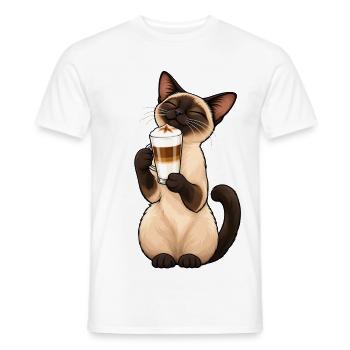 Siamkatze mit Latte Macchiato – Kaffee & Katze - Männer T-Shirt - Weiß - Vorne - AI Model Male 178 dark (178cm)