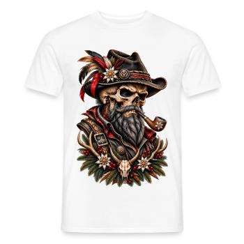 Alpine Outlaw – Wilder Skull mit Pfeife - Männer T-Shirt - Weiß - Vorne - AI Model Male 178 dark (178cm)