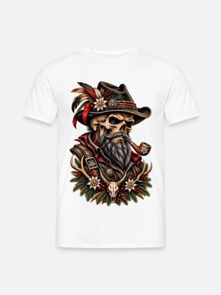 Alpine Outlaw – Wilder Skull mit Pfeife - Männer T-Shirt - Weiß