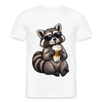 Waschbär mit Latte Macchiato – Kaffeepause - Männer T-Shirt - Weiß - Vorne - AI Model Male 178 dark (178cm)
