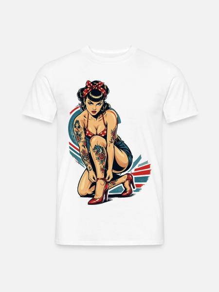 Old School Pin-Up: Rockabilly Tattoo Design - Männer T-Shirt - Weiß