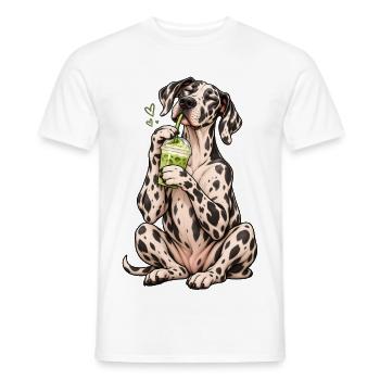 Deutsche Dogge mit Matcha Latte – Kaffeepause - Männer T-Shirt - Weiß - Vorne - AI Model Male 178 dark (178cm)