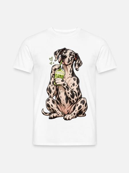 Deutsche Dogge mit Matcha Latte – Kaffeepause - Männer T-Shirt - Weiß