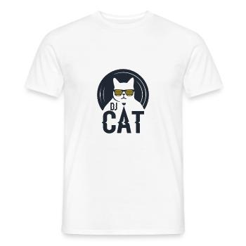 DJ Cat / DJ Katze - Männer T-Shirt - Weiß - Vorne - AI Model Male 178 dark (178cm)