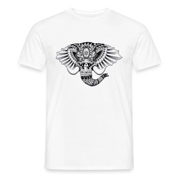 Utsmyckade Elephant Drawing - T-shirt herr - vit - Fram - AI Model Male 178 dark (178cm)