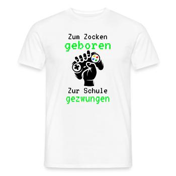 Gamer - Zum Zocken Geboren Zur Schule Gezwungen - Männer T-Shirt - Weiß - Vorne - AI Model Male 178 dark (178cm)