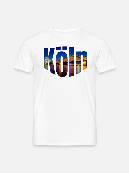 Köln Cologne Kölner Dom Hohenzollernbrücke nachts - Männer T-Shirt - Weiß