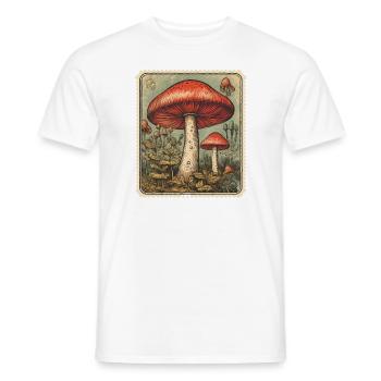Vintage Postage Stamp with Mushrooms - Men's T-Shirt - white - Front - AI Model Male 178 dark (178cm)
