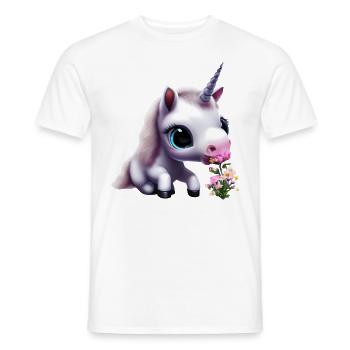 Cute unicorn smells bouquet - Men's T-Shirt - white - Front - AI Model Male 178 dark (178cm)