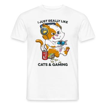 Kawaii Cats and Gaming Funny Cat Lover Gaming - Men's T-Shirt - white - Front - AI Model Male 178 dark (178cm)