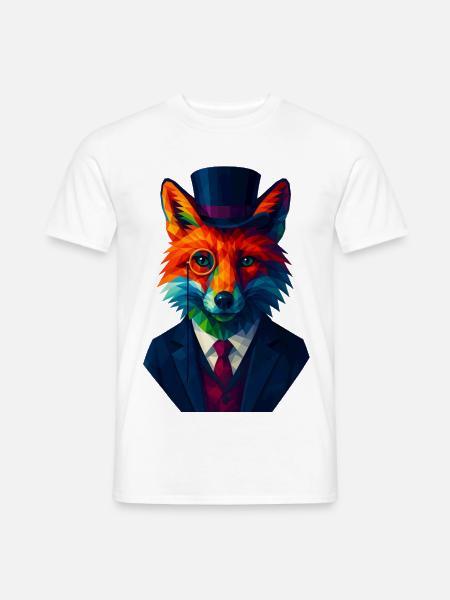 WPAP Stil Tiere - Fuchs eleganter Anzug Monokel - Männer T-Shirt - Weiß