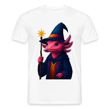 WPAP Tiere - Axolotl Zauberer Mantel Zauberhut - Männer T-Shirt - Weiß - Vorne - AI Model Male 178 dark (178cm)