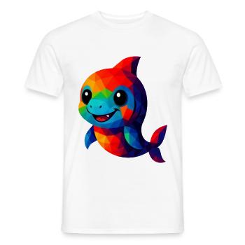 WPAP Polygon Kawaii Style Animaux Bébé Requin - T-shirt homme - blanc - Devant - AI Model Male 178 dark (178cm)