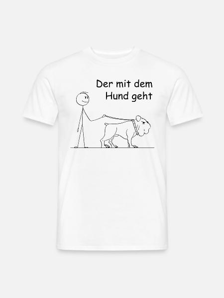 Der mit dem Hund Geht lustiger Stickman geht Gassi - Männer T-Shirt - Weiß