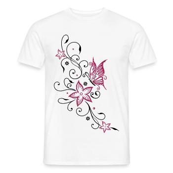 Fleurs avec ornement floral et papillon, été. - T-shirt homme - blanc - Devant - AI Model Male 178 dark (178cm)