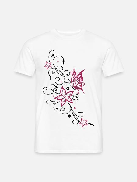 Blumen mit floralem Ornament und Schmetterling - Männer T-Shirt - Weiß