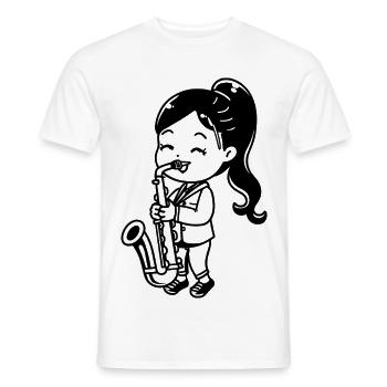 Dessin animé Saxophone Girl - T-shirt homme - blanc - Devant - AI Model Male 178 dark (178cm)