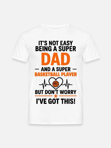 Sydän + koripallo – Super Dad -koripalloilija - Miesten T-paita - valkoinen