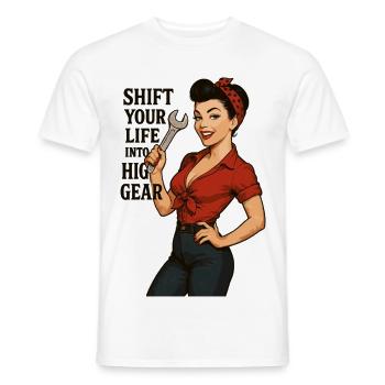 Pin-up Mécanique de voitures : Transforme ta vie - T-shirt homme - blanc - Devant - AI Model Male 178 dark (178cm)