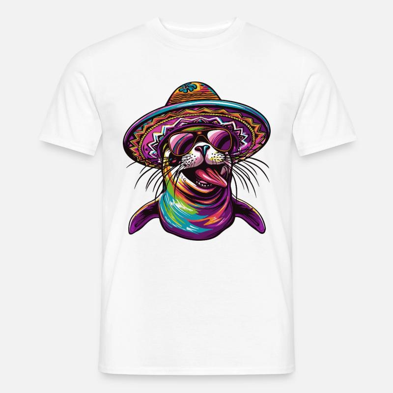 Robbe Tier Lustig Sombrero - Männer T-Shirt - Weiß
