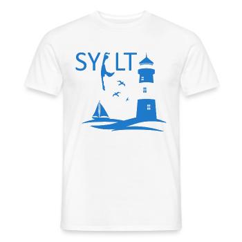Ein Leuchtturm mit Möwen und Insel Karte von Sylt - Männer T-Shirt - Weiß - Vorne - AI Model Male 178 dark (178cm)