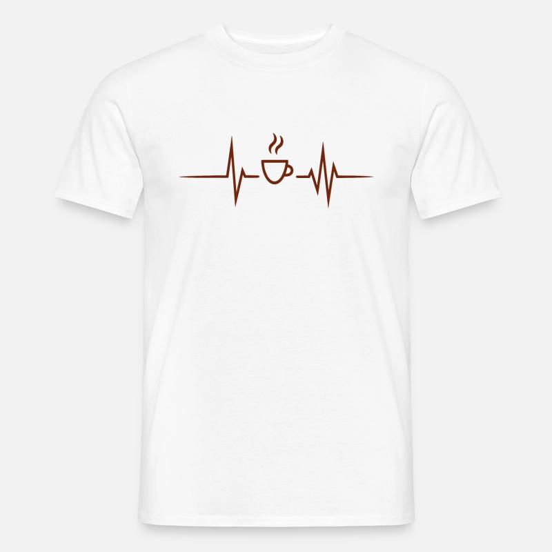 Kaffee - Herzschlag Herzfrequenz - Männer T-Shirt - Weiß