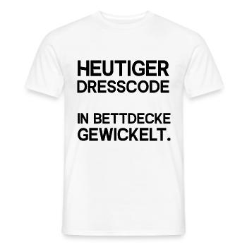 Heutiger Dresscode in Bettdecke gewickelt - Männer T-Shirt - Weiß - Vorne - AI Model Male 178 dark (178cm)