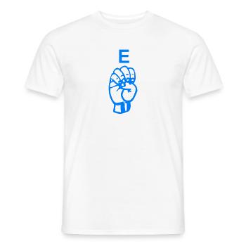 Ein blaues E in Zeichensprache - Männer T-Shirt - Weiß - Vorne - AI Model Male 178 dark (178cm)