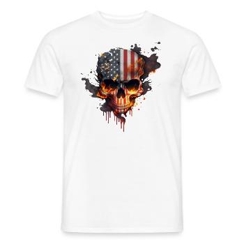 Crâne avec drapeau américain (USA) et flammes de feu. - T-shirt homme - blanc - Devant - AI Model Male 178 dark (178cm)