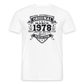 45th birthday Mann Original March Born 1978 - Men's T-Shirt - white - Front - AI Model Male 178 dark (178cm)