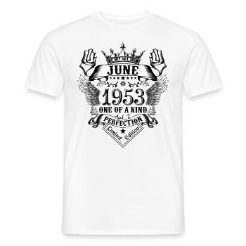 Anniversaire Juin 1953 né en Juin 1953 - T-shirt homme - blanc - Devant - AI Model Male 178 dark (178cm)