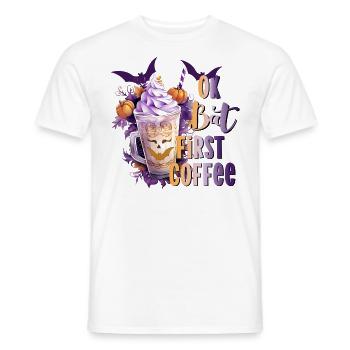 Bat first coffee Halloween Kaffee Fledermaus - Men's T-Shirt - white - Front - AI Model Male 178 dark (178cm)