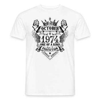 Birthday 1974 October 1974 born in October - Men's T-Shirt - white - Front - AI Model Male 178 dark (178cm)