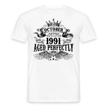1991 | Octobre Aged Perfectly 1991 birthday gift - T-shirt homme - blanc - Devant - AI Model Male 178 dark (178cm)