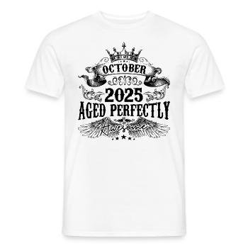2025 | Octobre Aged Perfectly 2025 birthday gift - T-shirt homme - blanc - Devant - AI Model Male 178 dark (178cm)