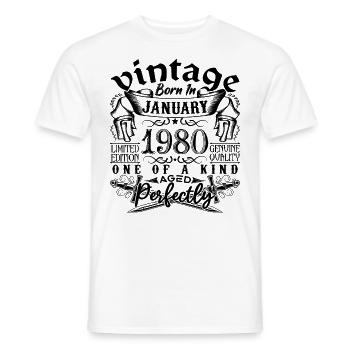 Anniversaire 1980 Janvier 1980 né en Janvier - T-shirt homme - blanc - Devant - AI Model Male 178 dark (178cm)