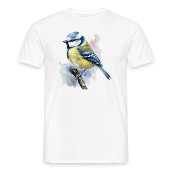 Blue Bird Woodland Animal on Branch in Watercolors - Men's T-Shirt - white - Front - AI Model Male 178 dark (178cm)
