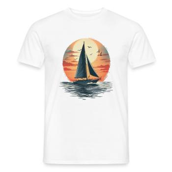 Sailboat at sunset, sea and seagulls - Men's T-Shirt - white - Front - AI Model Male 178 dark (178cm)