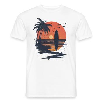 Surfboard sunset and palm trees - Men's T-Shirt - white - Front - AI Model Male 178 dark (178cm)