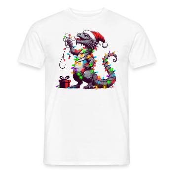 Dragon Wearing Santa Hat, Holding A Present Box Xm - Men's T-Shirt - white - Front - AI Model Male 178 dark (178cm)