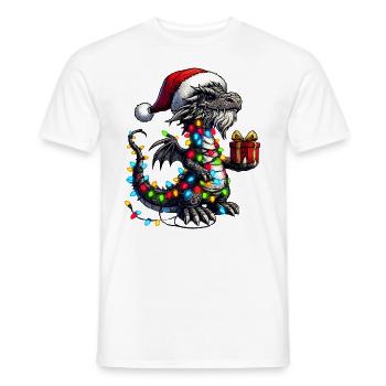Dragon Wearing Santa Hat, Holding A Present Box Xm - Men's T-Shirt - white - Front - AI Model Male 178 dark (178cm)