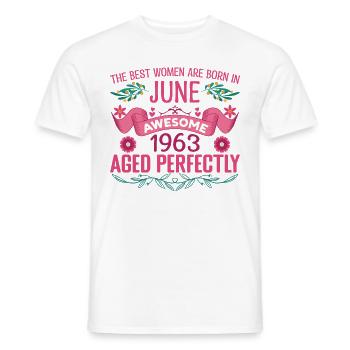 June 1963 Female Birthday June 1963 - Men's T-Shirt - white - Front - AI Model Male 178 dark (178cm)