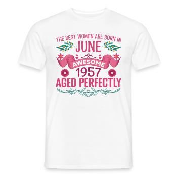 June 1957 Female Birthday June 1957 - Men's T-Shirt - white - Front - AI Model Male 178 dark (178cm)