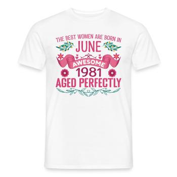 June 1981 Woman's Birthday June 1981 - Men's T-Shirt - white - Front - AI Model Male 178 dark (178cm)