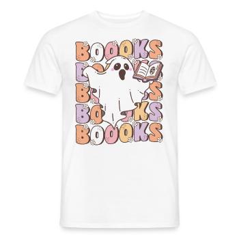 Groovy Halloween Ghost Reading Books - Men's T-Shirt - white - Front - AI Model Male 178 dark (178cm)