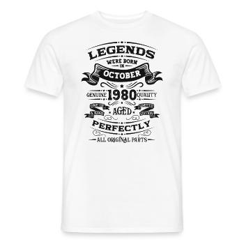44ème Anniversaire Légende Octobre 1980 Vintage 80's - T-shirt homme - blanc - Devant - AI Model Male 178 dark (178cm)