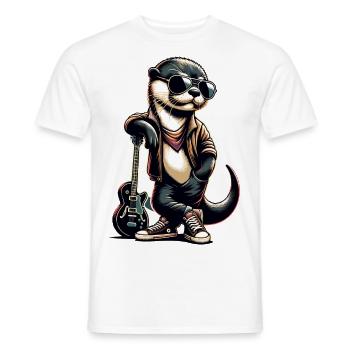 Cooler Otter Mit Gitarre Im Retro-Stil - Männer T-Shirt - Weiß - Vorne - AI Model Male 178 dark (178cm)
