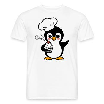 Penguin with chef's hat loves baking - Men's T-Shirt - white - Front - AI Model Male 178 dark (178cm)
