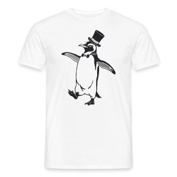 Pingouin élégant avec chapeau haut de forme et nœud papillon - T-shirt homme - blanc - Devant - AI Model Male 178 dark (178cm)