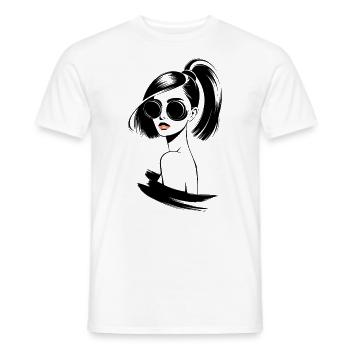 Stilvolle Frau Mit Sonnenbrille Und Pferdeschwanz - Männer T-Shirt - Weiß - Vorne - AI Model Male 178 dark (178cm)